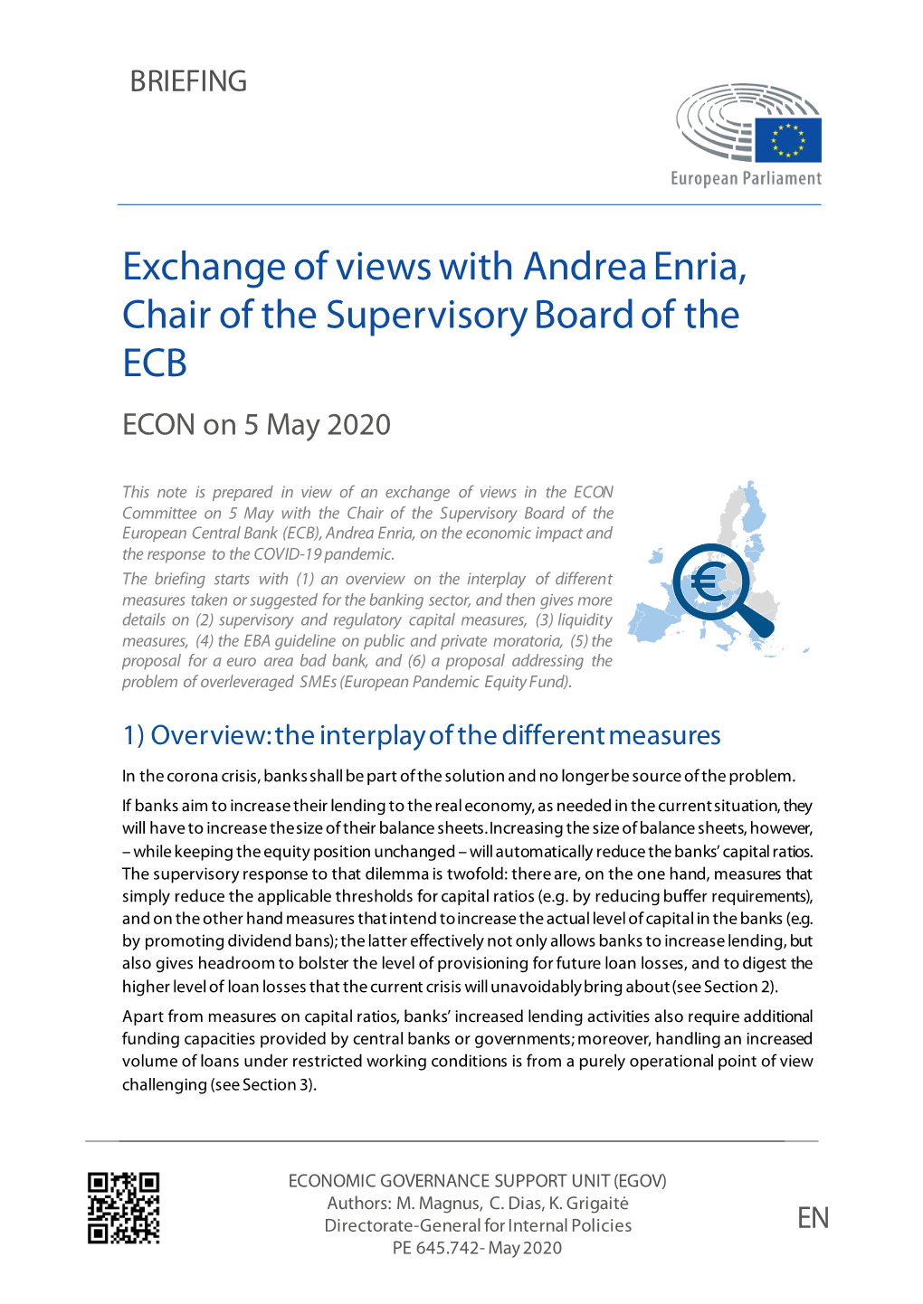 Exchange of Views with Andrea Enria, Chair of the ECB Supervisory Board