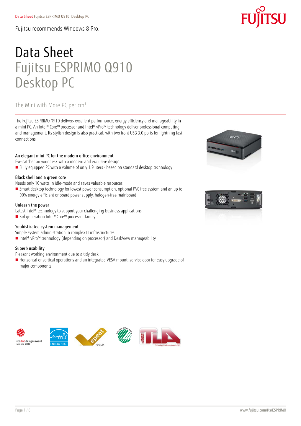 Data Sheet Fujitsu ESPRIMO Q910 Desktop PC