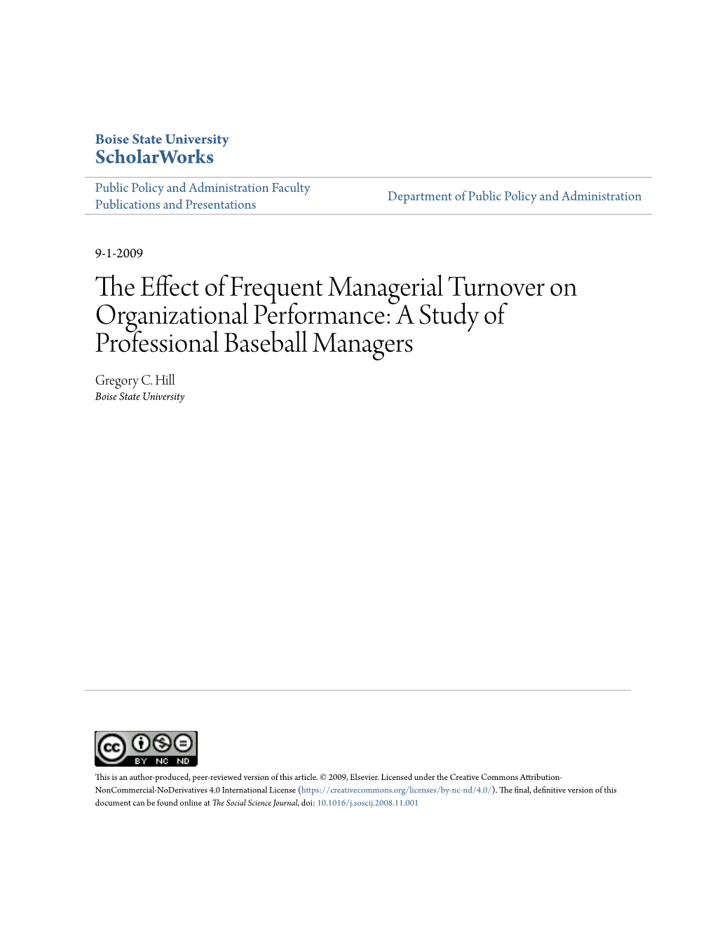 The Effect of Frequent Managerial Turnover on Organizational Performance: a Study of Professional Baseball Managers