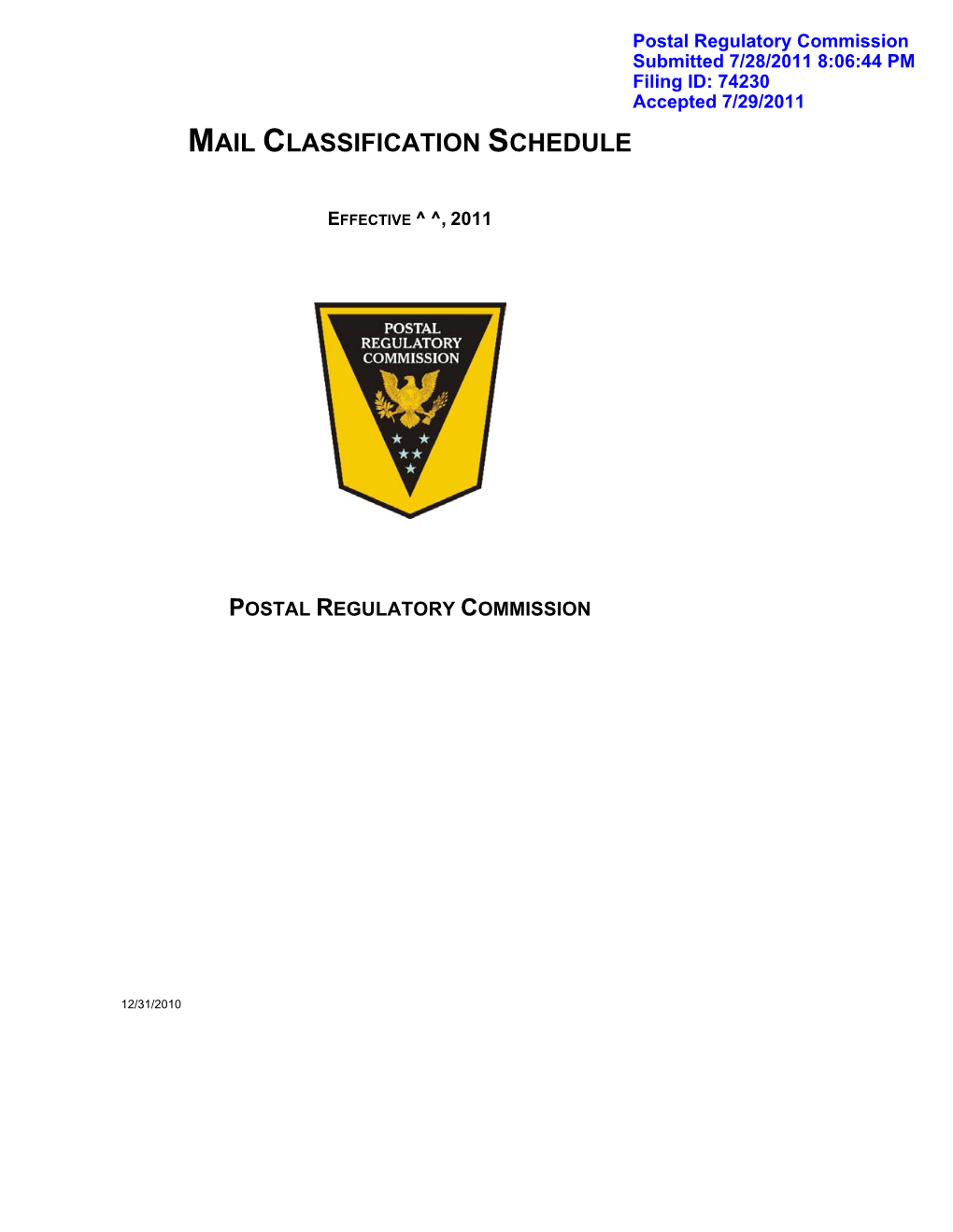 Mail Classification Schedule