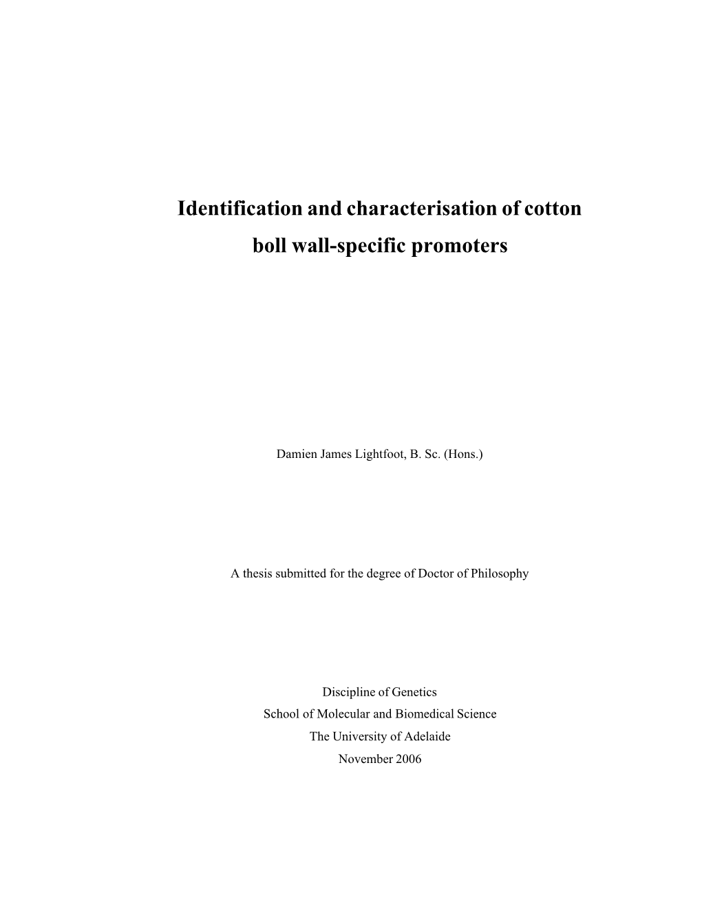 Identification and Characterisation of Cotton Boll Wall-Specific Promoters
