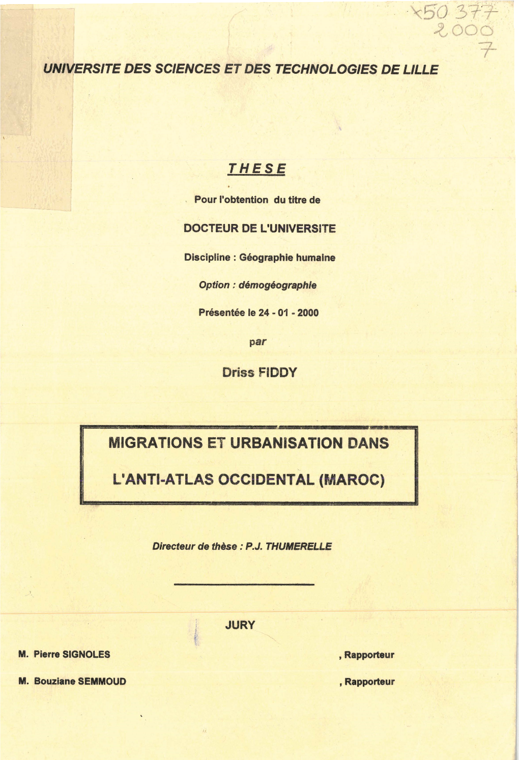 Migrations Et Urbanisation Dans L'anti-Atlas Occidental