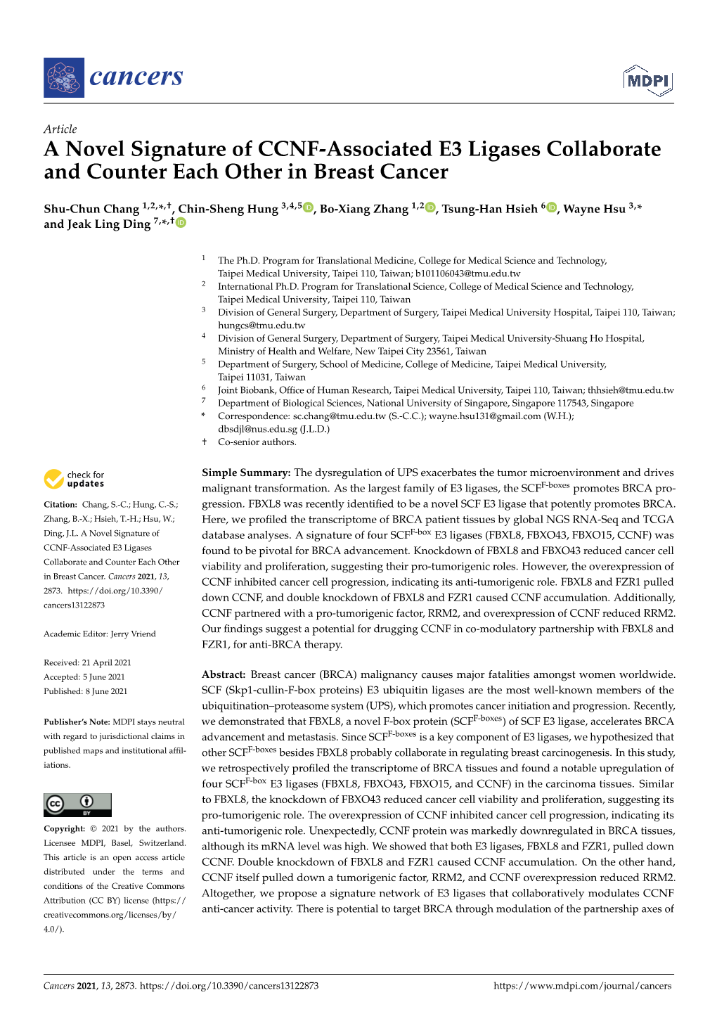 A Novel Signature of CCNF-Associated E3 Ligases Collaborate and Counter Each Other in Breast Cancer