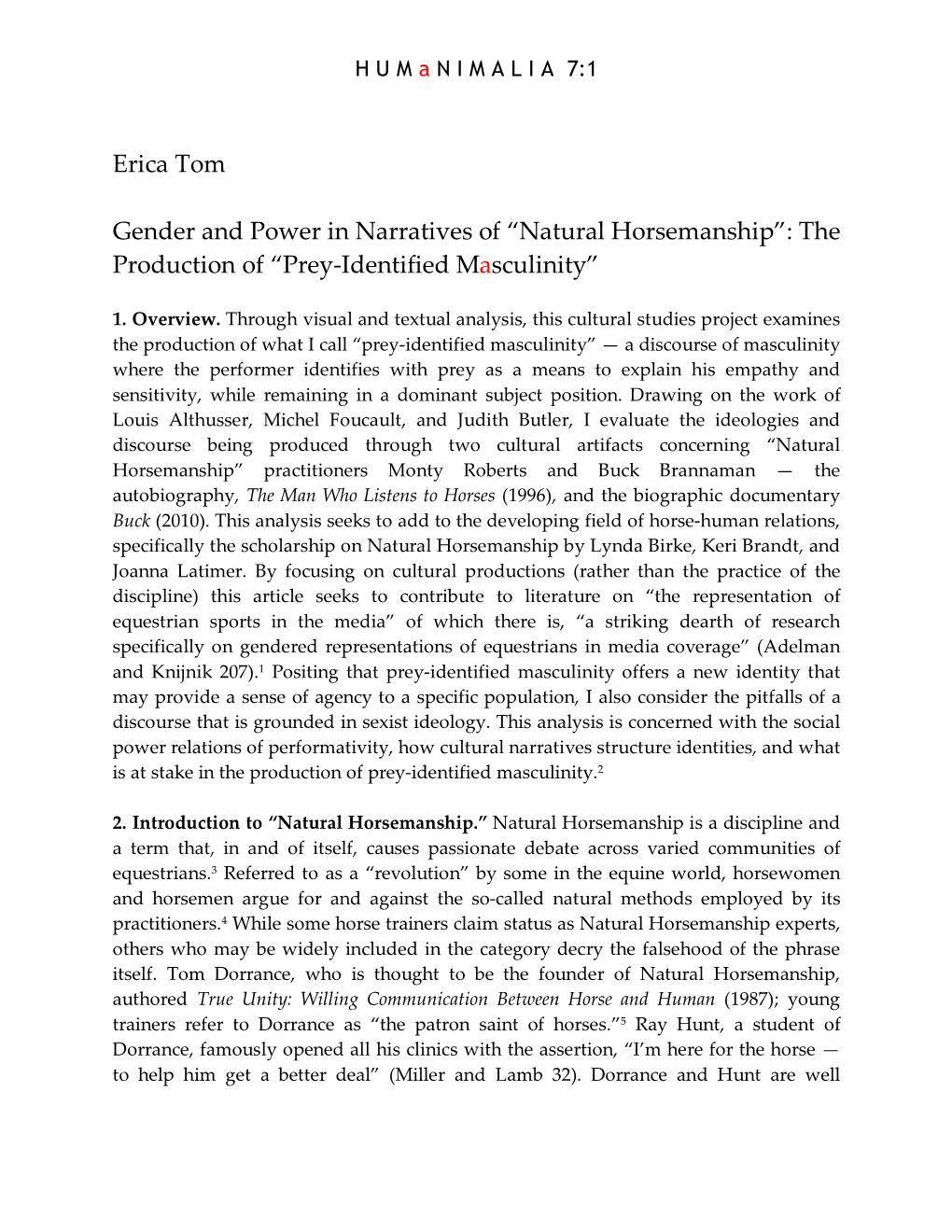 Erica Tom Gender and Power in Narratives of “Natural Horsemanship”