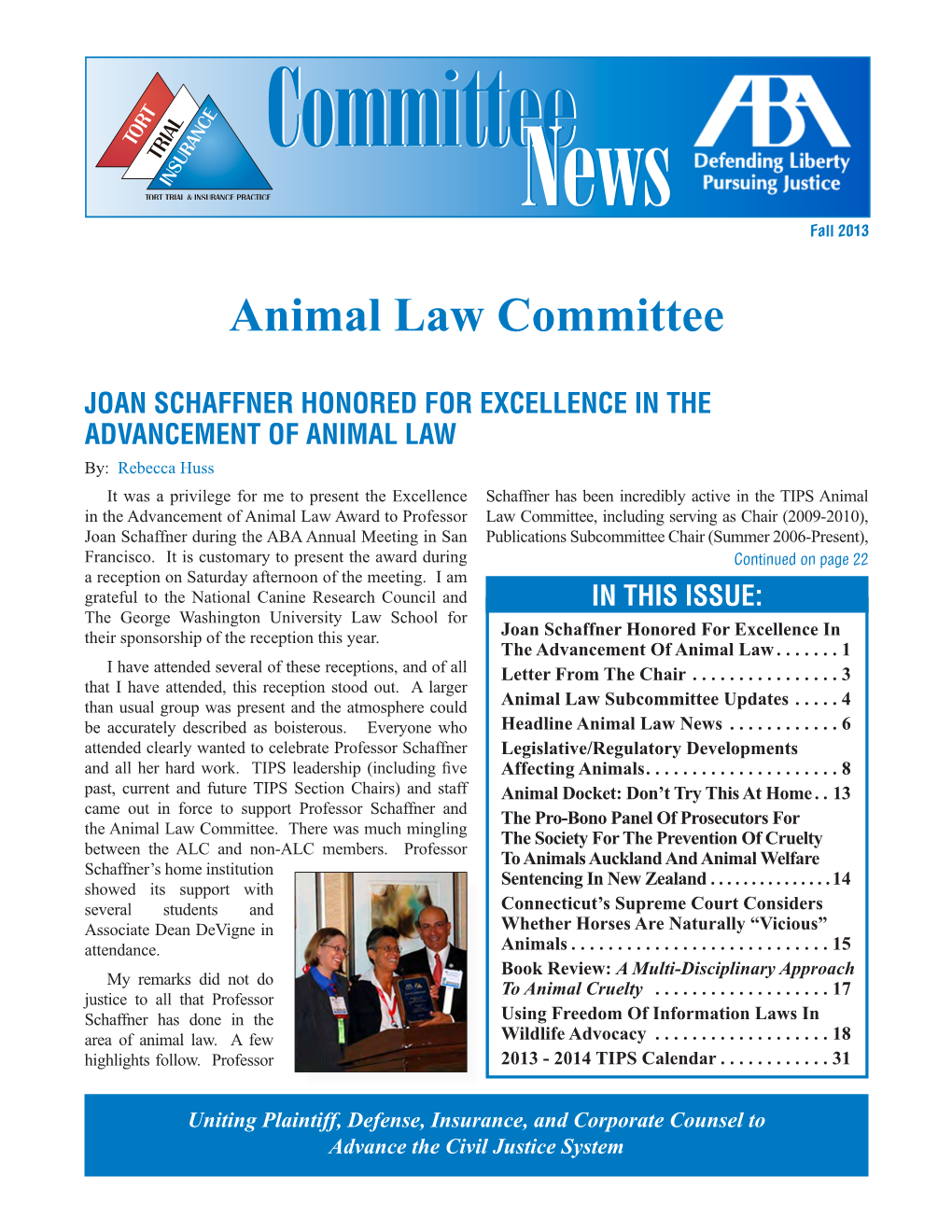 Animal Law Committee in THIS ISSUE
