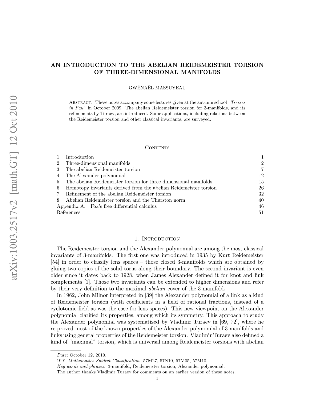 An Introduction to the Abelian Reidemeister Torsion of Three