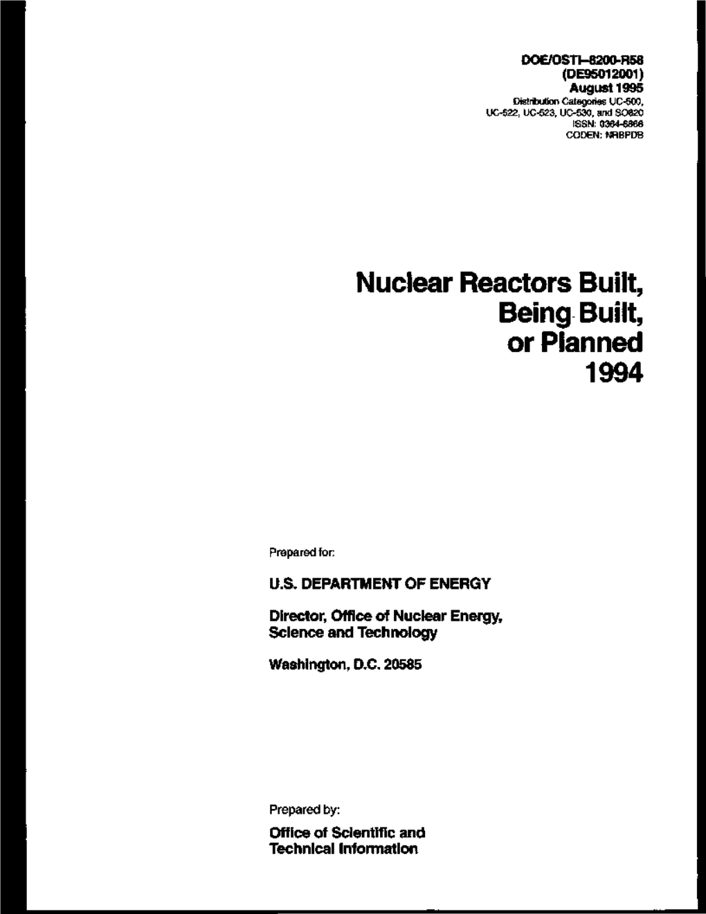 Nuclear Reactors Built, Being Built, Or Planned 1994