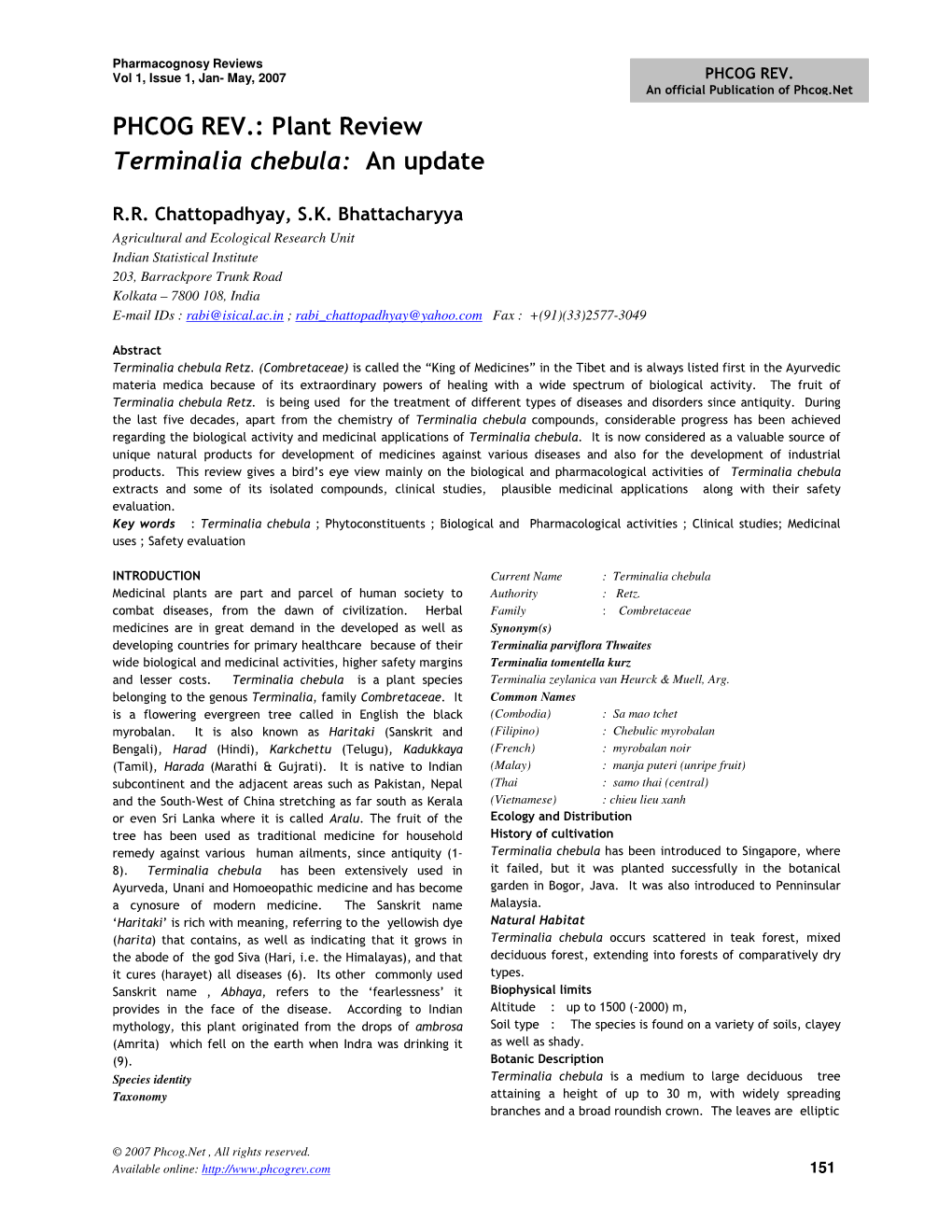 PHCOG REV.: Plant Review Terminalia Chebula: an Update � R.R