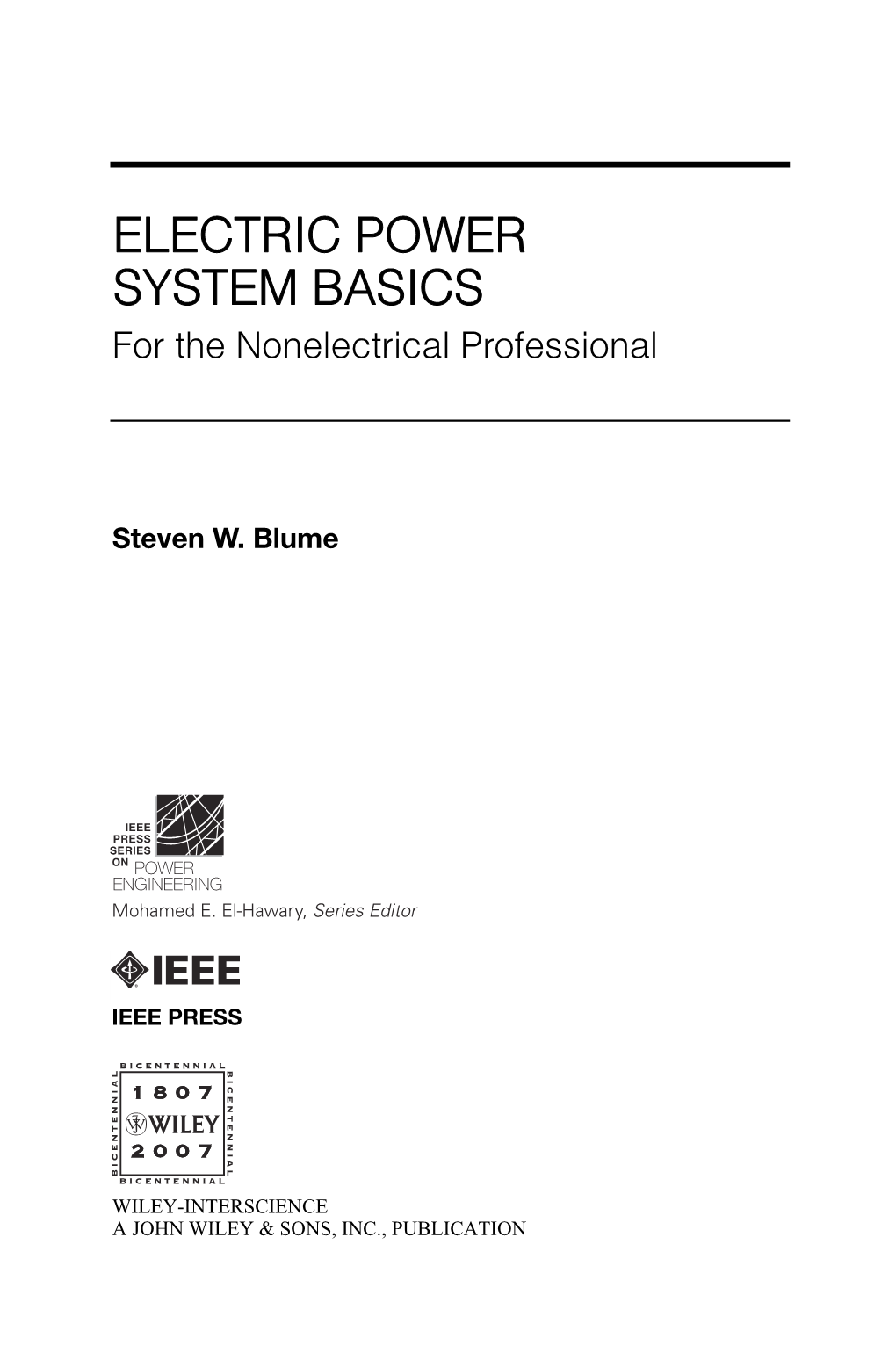 ELECTRIC POWER SYSTEM BASICS for the Nonelectrical Professional