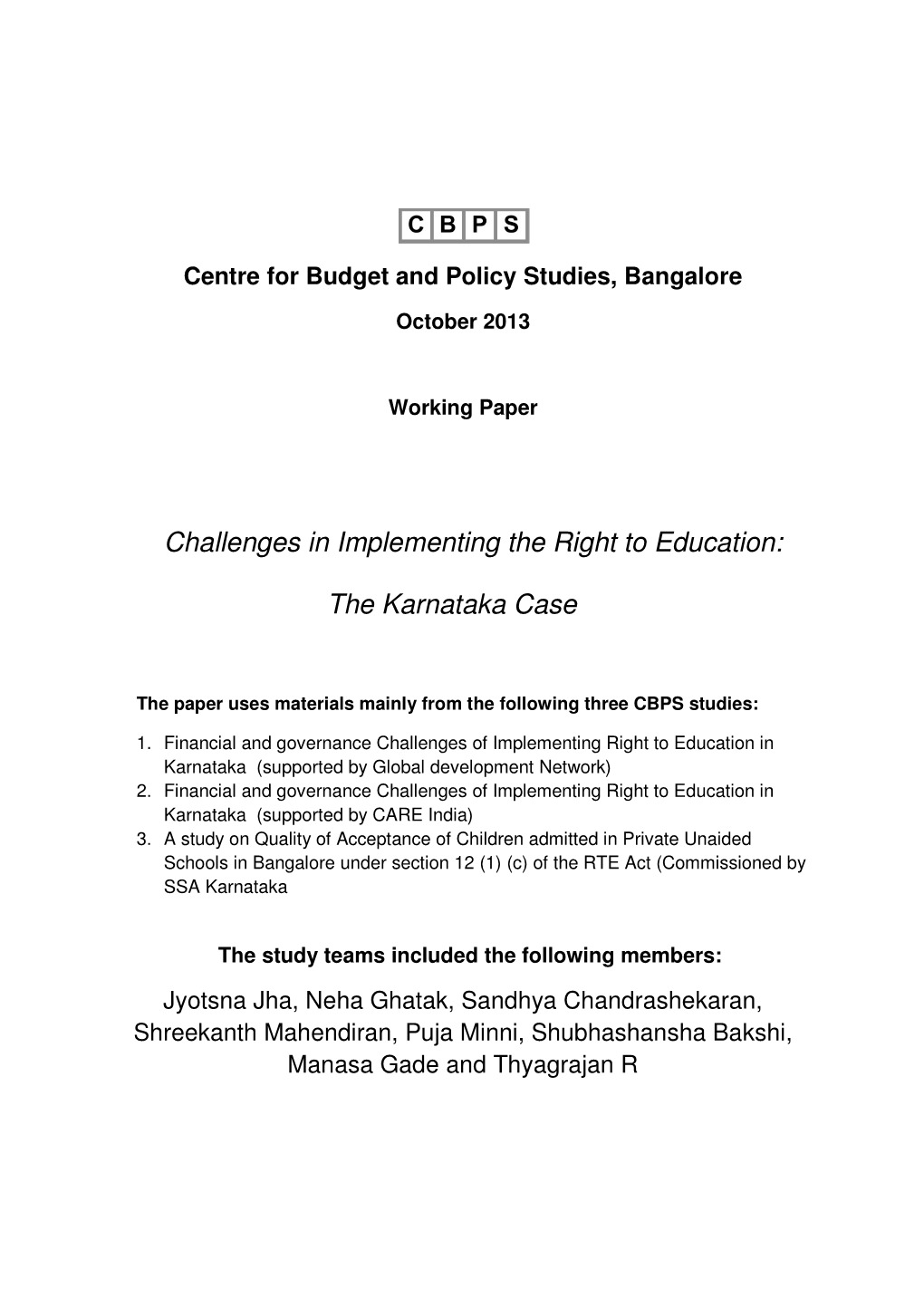 Challenges in Implementing the Right to Education: the Karnataka Case