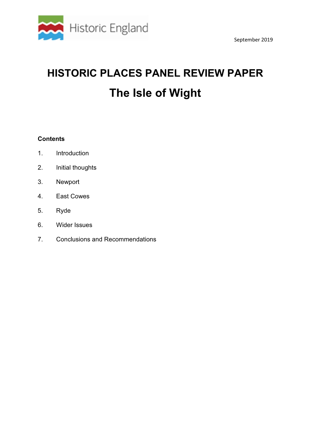 Historic Places Panel Review Paper Isle of Wight