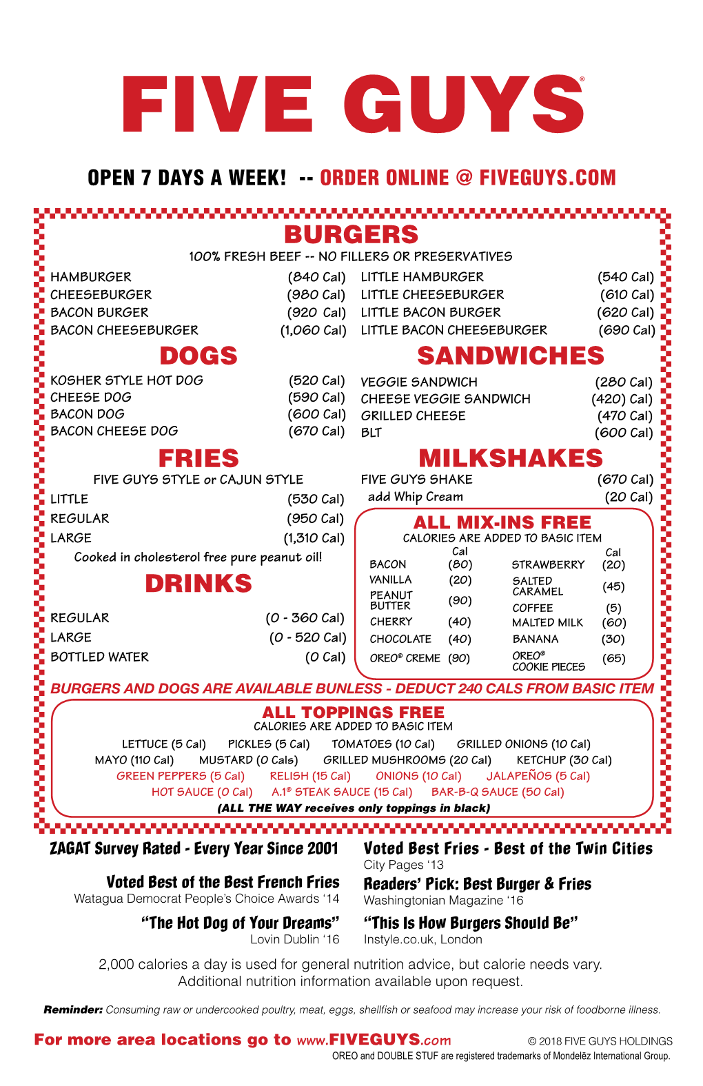 Full Menu Information