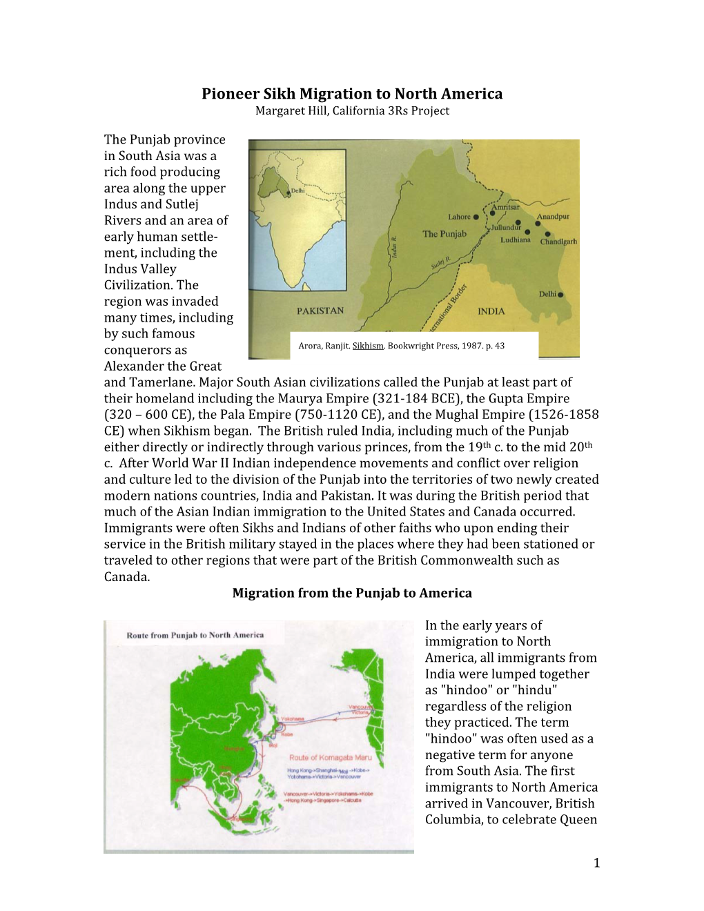 Pioneer Sikh Migration to California