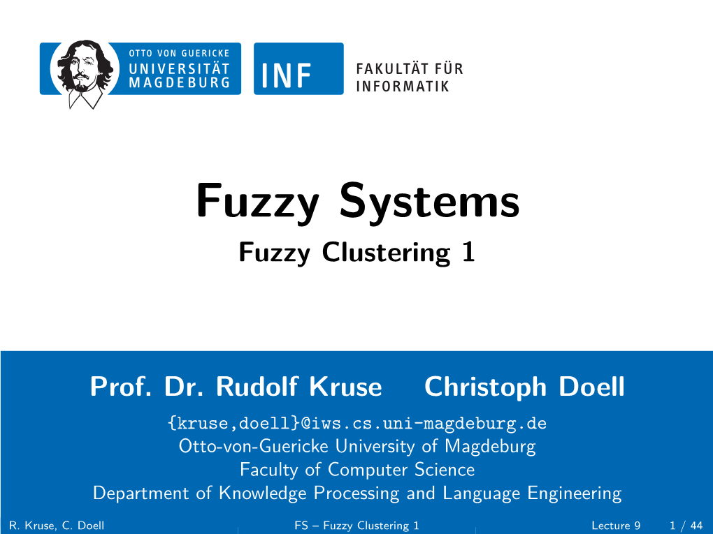 Fuzzy Systems Fuzzy Clustering 1
