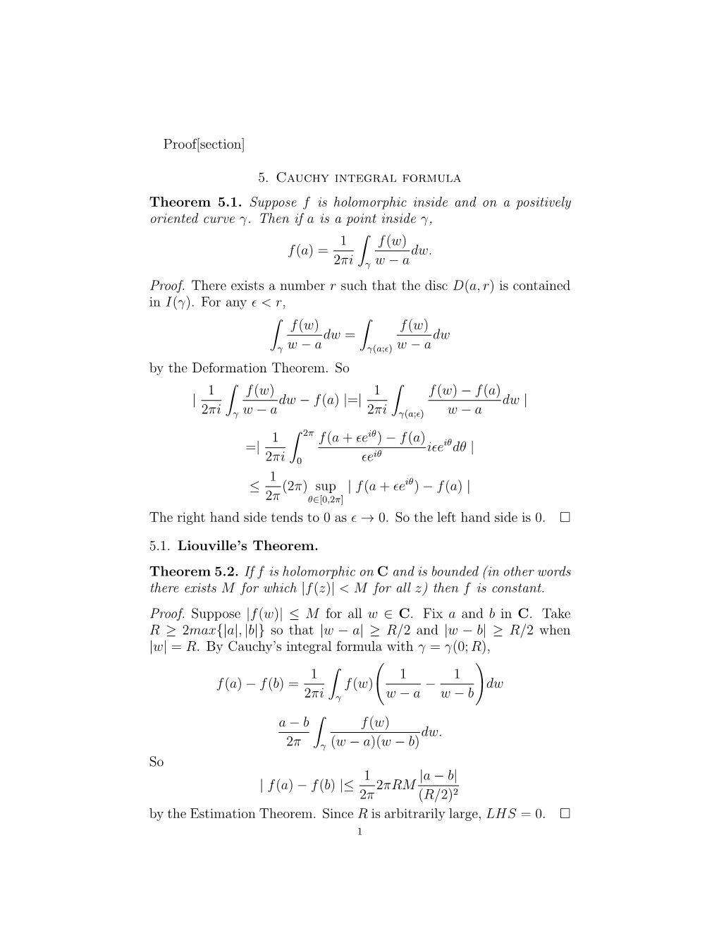 Cauchy Integral Formula Theorem 5.1