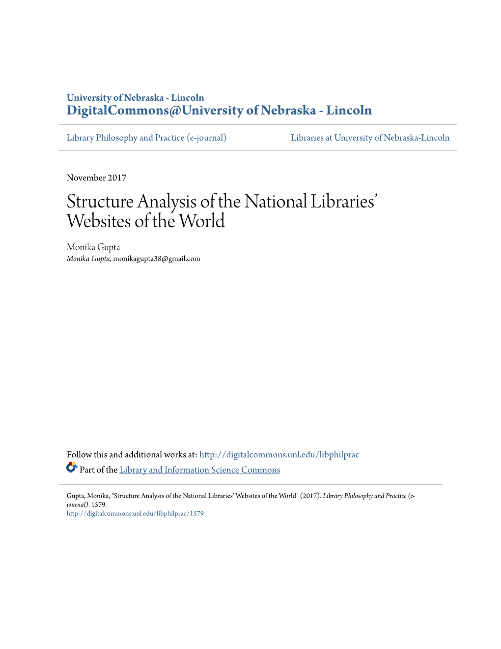 Structure Analysis of the National Libraries' Websites of the World