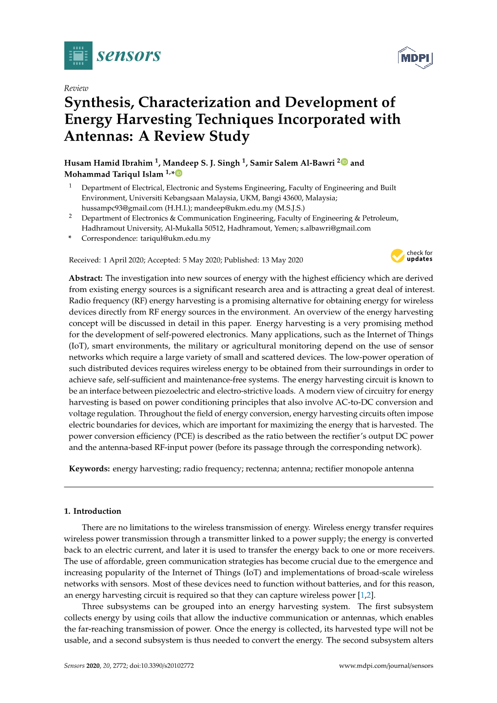 Synthesis, Characterization and Development of Energy Harvesting Techniques Incorporated with Antennas: a Review Study