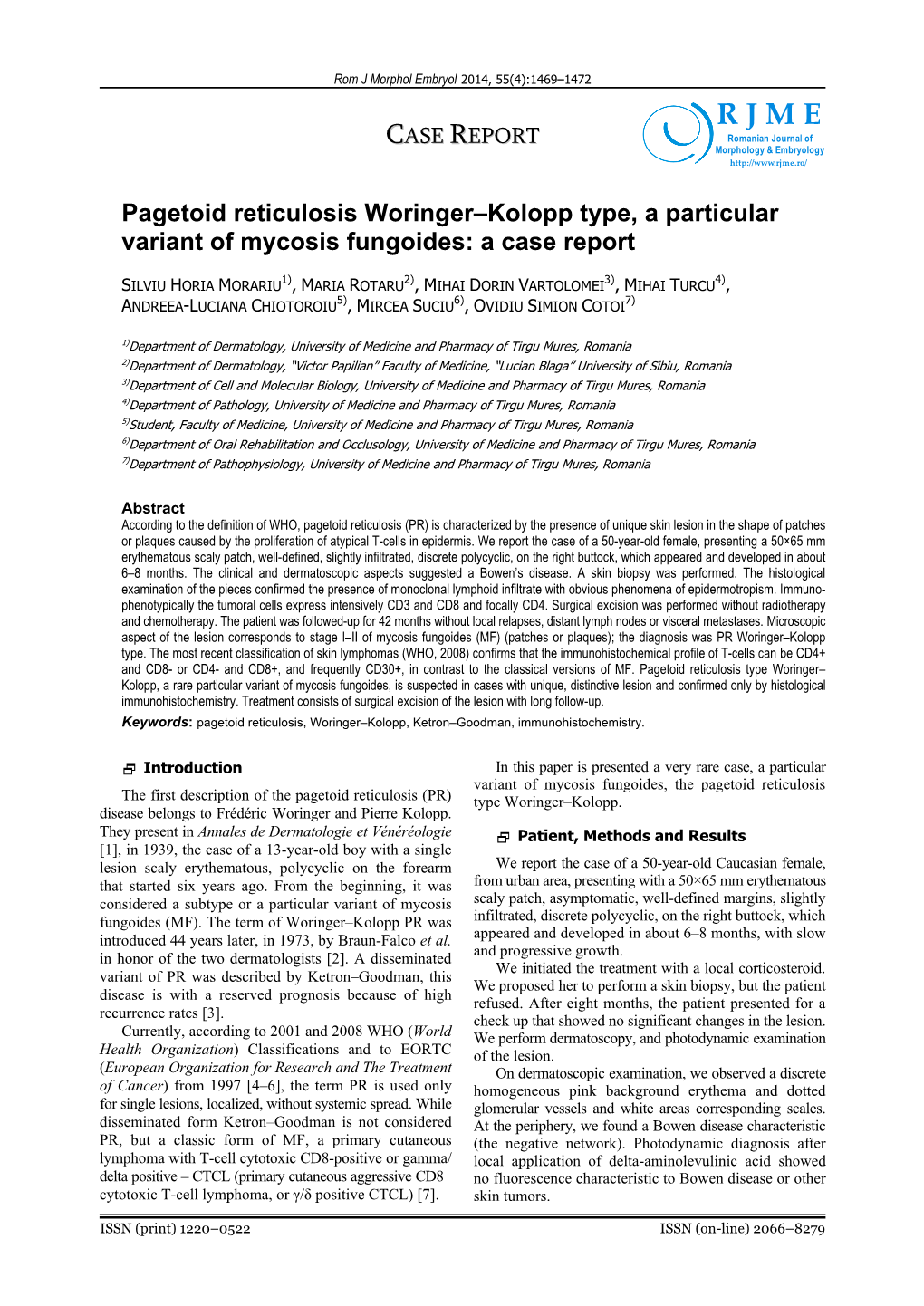 R J M E ASE EPORT Romanian Journal of C R Morphology & Embryology