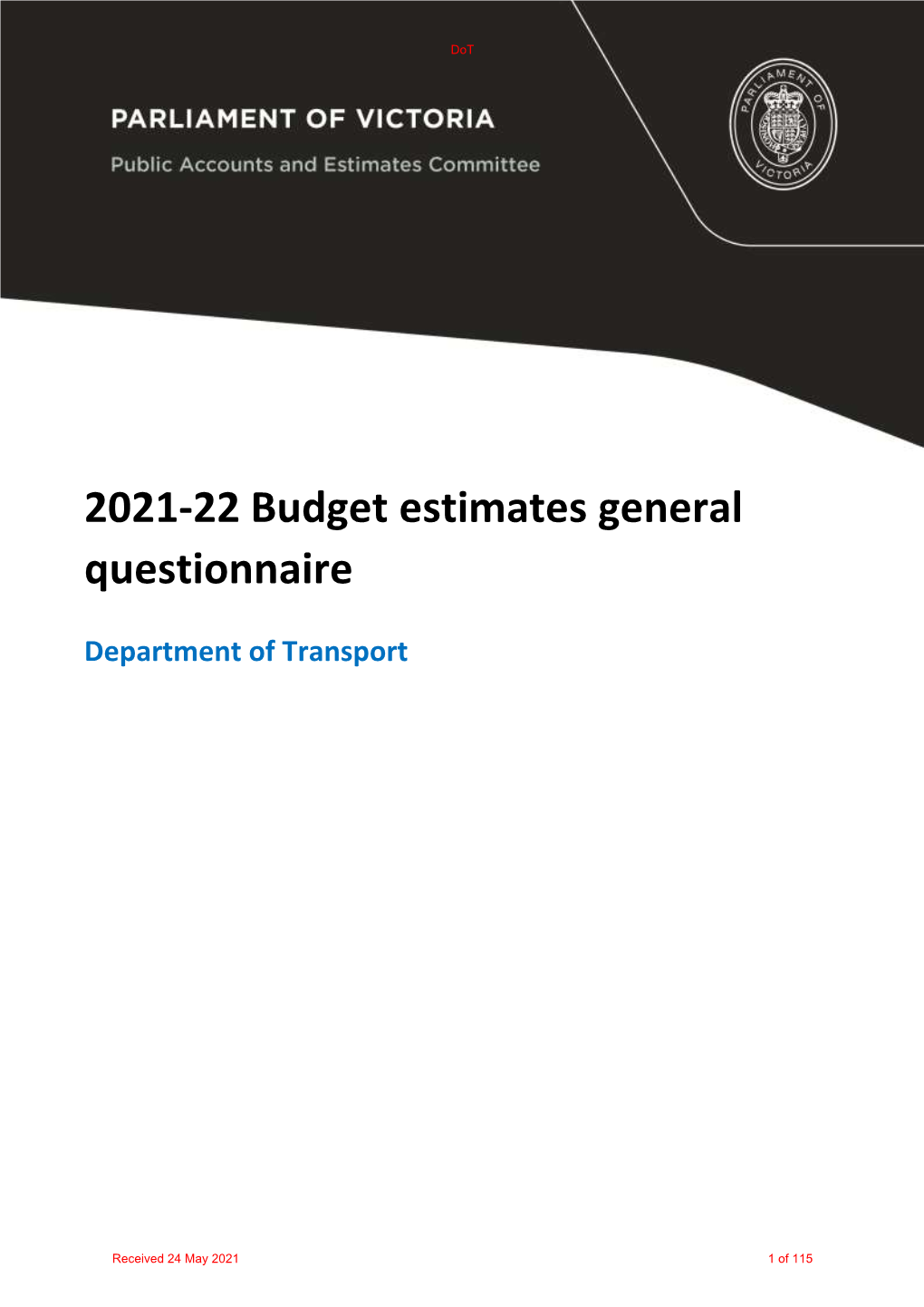 2021-22 Budget Estimates General Questionnaire