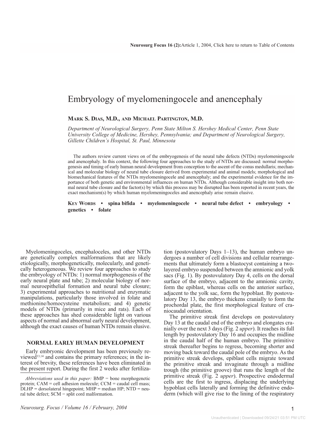 Embryology of Myelomeningocele and Anencephaly