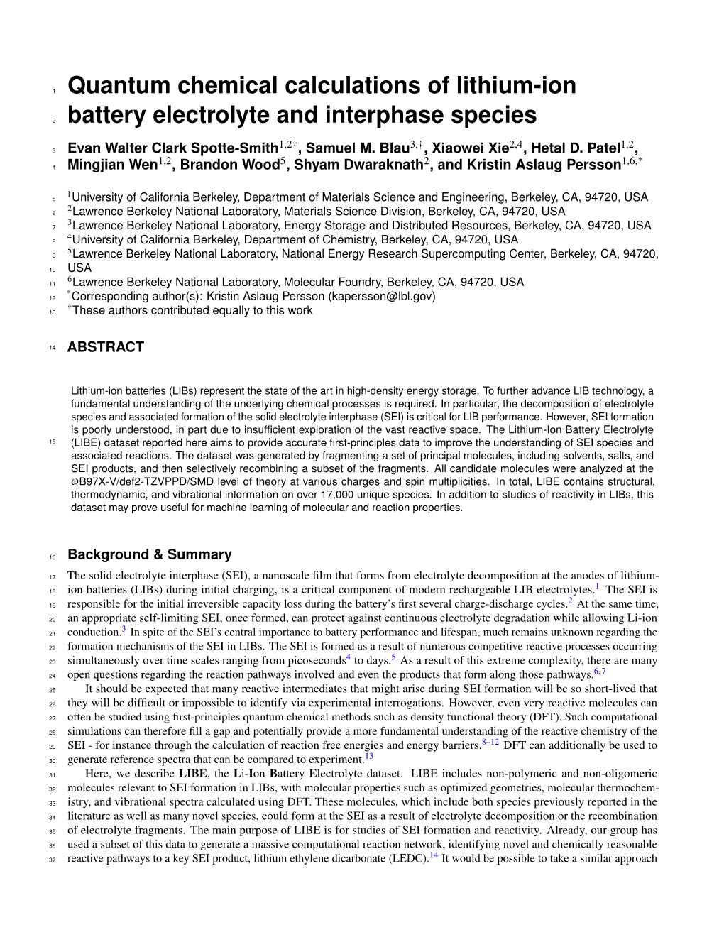Quantum Chemical Calculations of Lithium-Ion Battery Electrolyte and Interphase Species