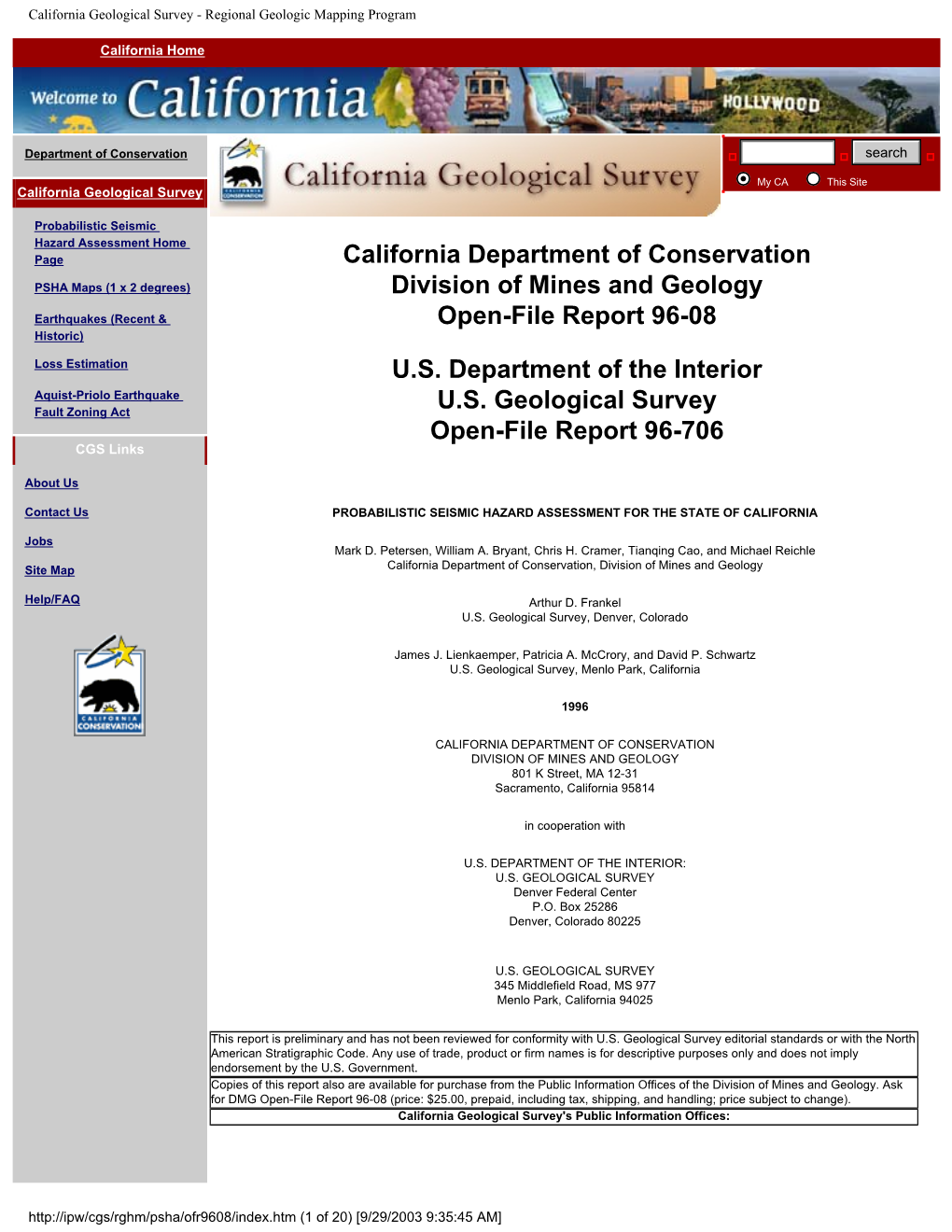 California Geological Survey - Regional Geologic Mapping Program