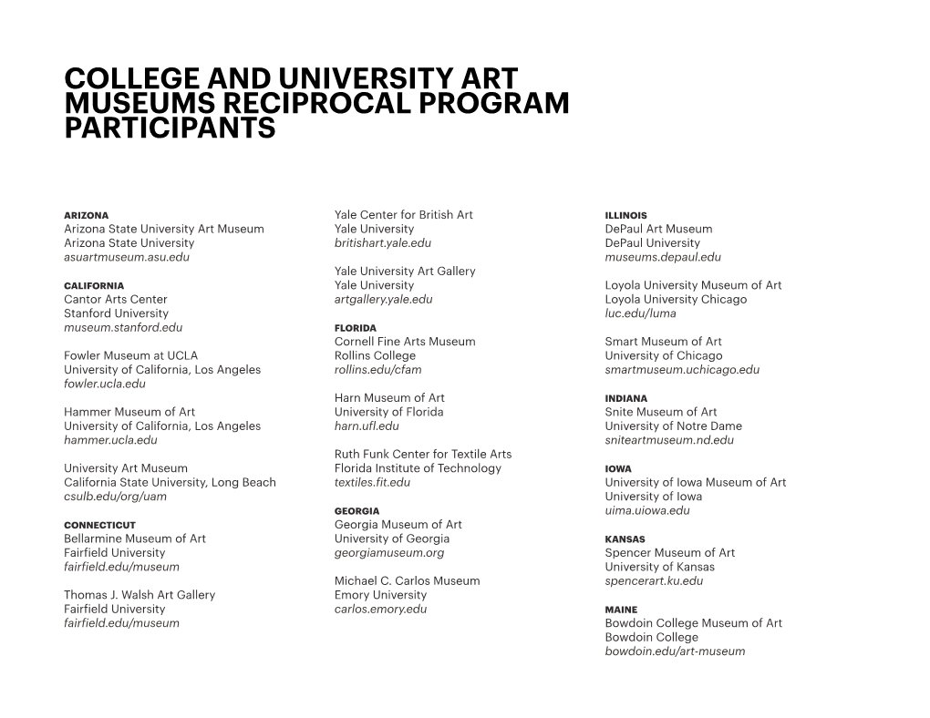 College and University Art Museums Reciprocal Program Participants