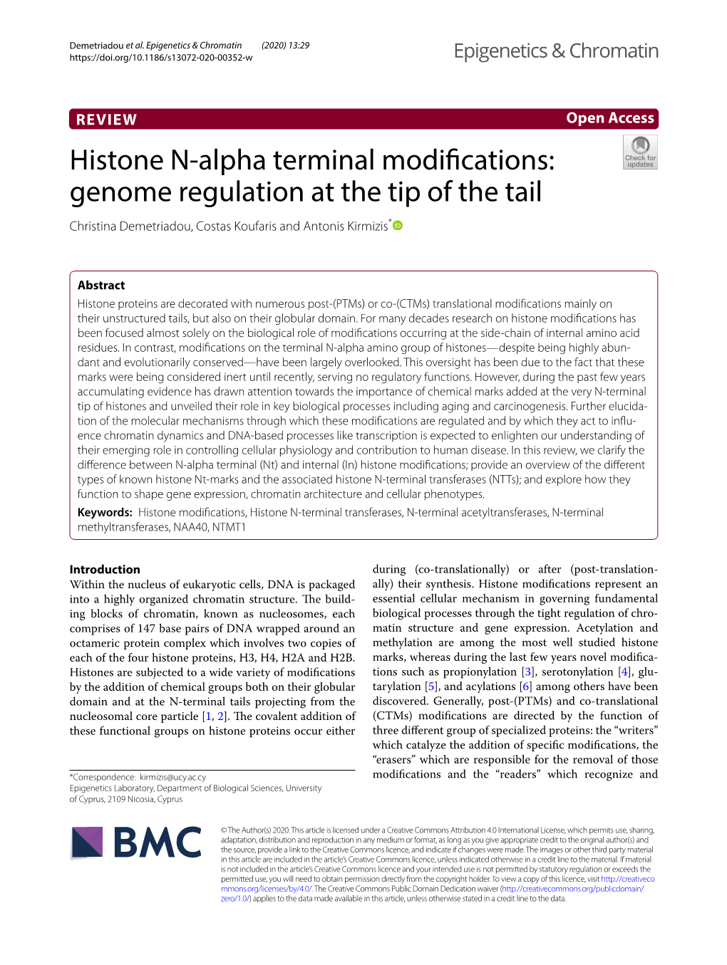 Histone N-Alpha Terminal Modifications: Genome Regulation At