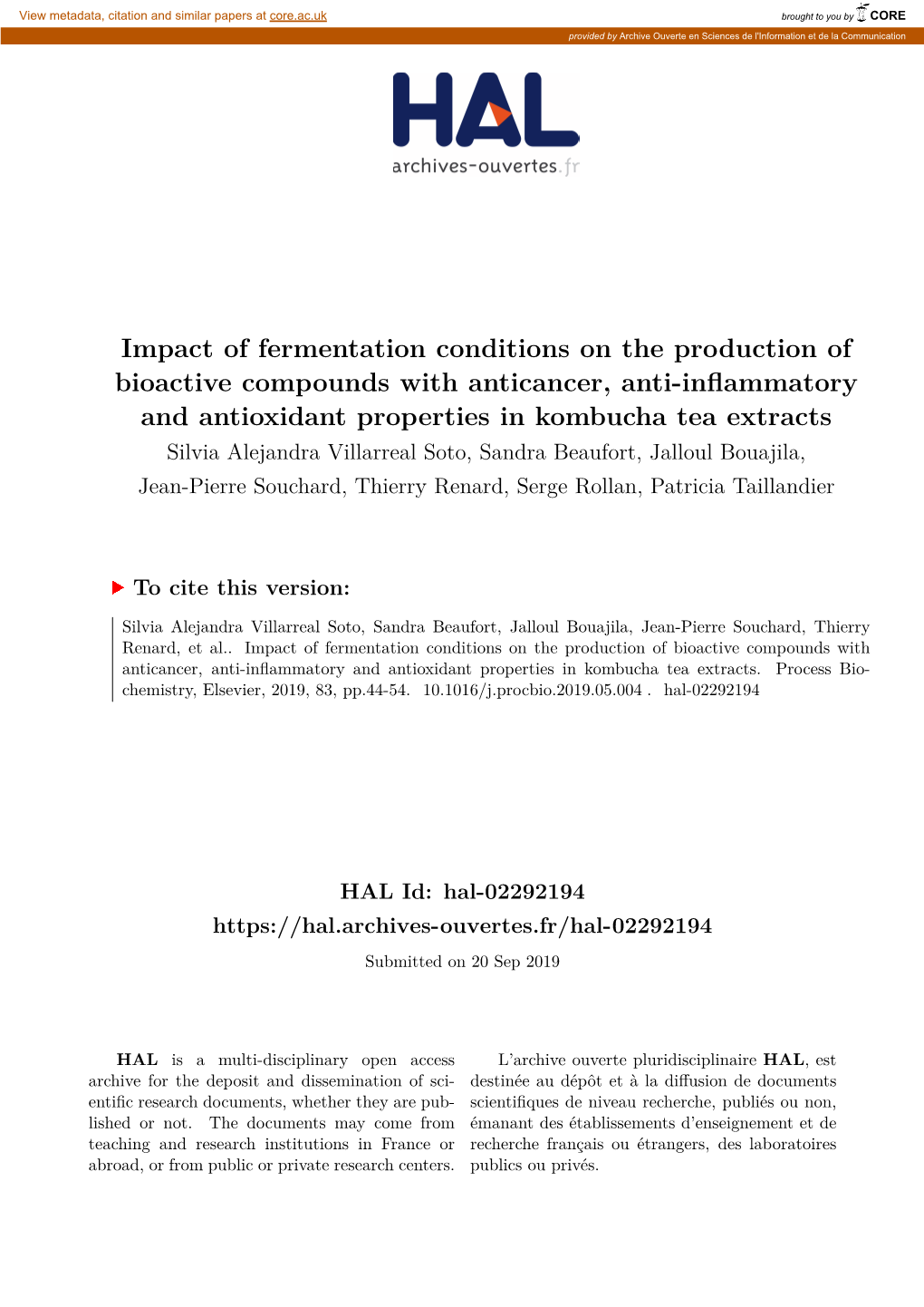 Impact of Fermentation Conditions on the Production of Bioactive
