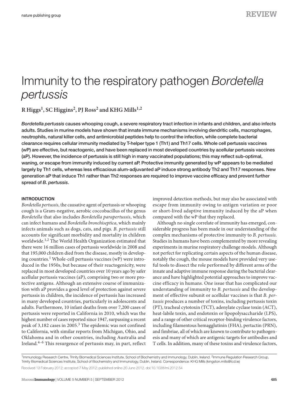Immunity to the Respiratory Pathogen Bordetella Pertussis