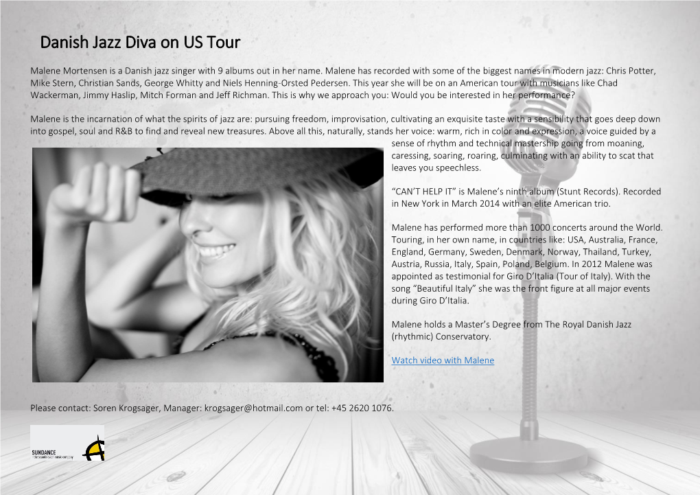 Danish Jazz Diva on US Tour