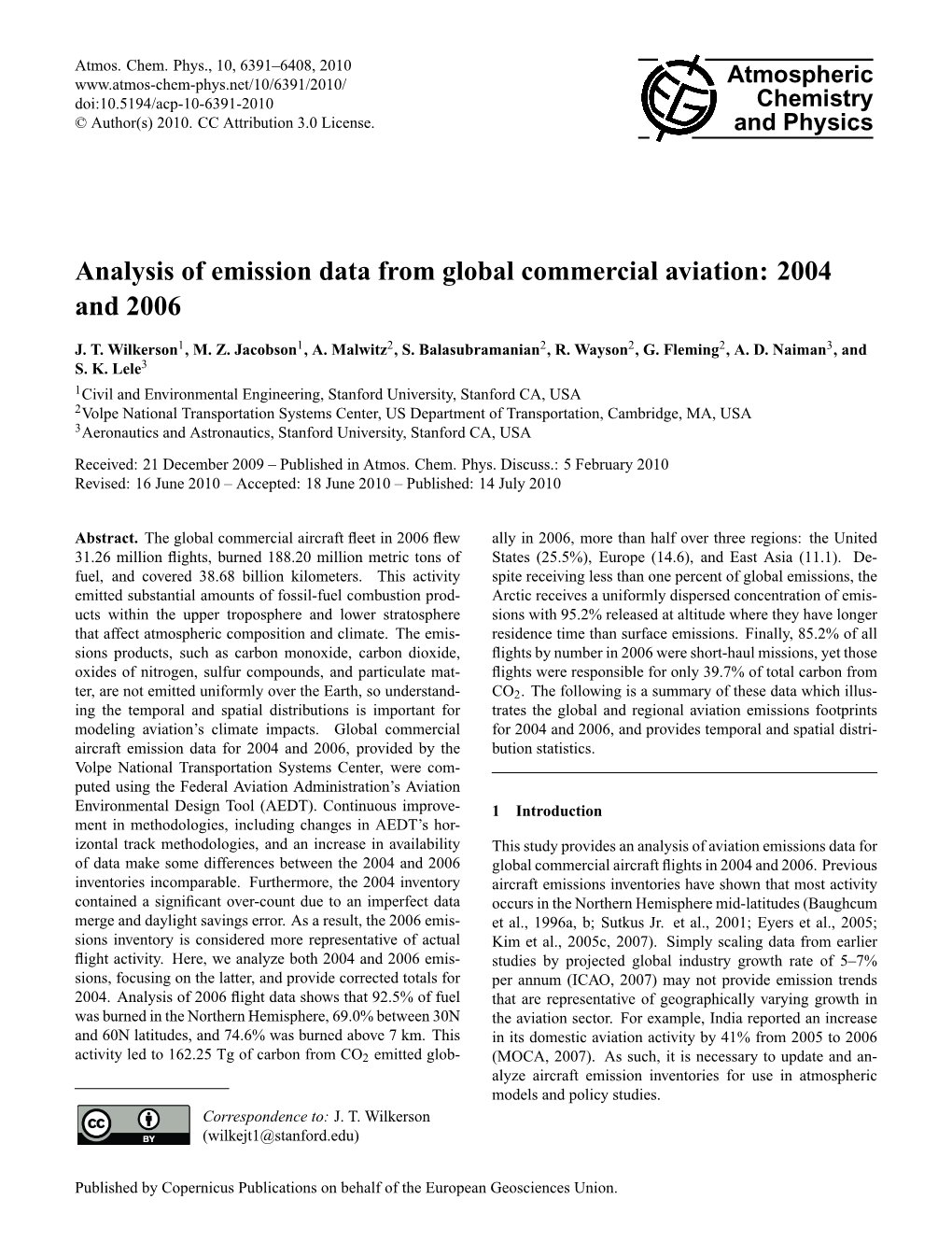 Analysis of Emission Data from Global Commercial Aviation: 2004 and 2006