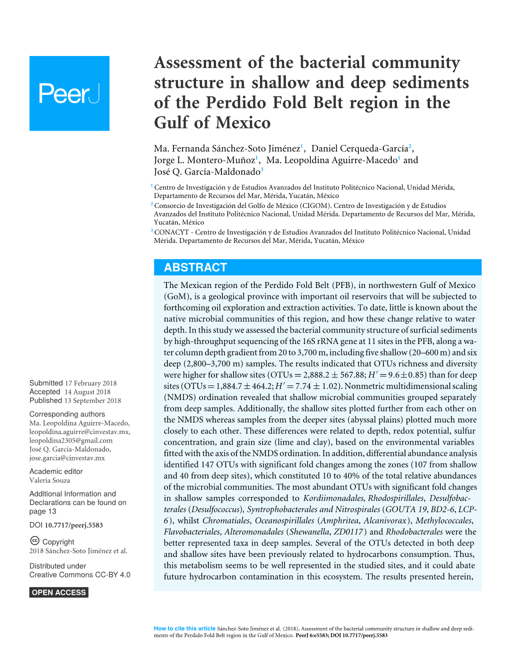 Assessment of the Bacterial Community Structure in Shallow and Deep Sediments of the Perdido Fold Belt Region in the Gulf of Mexico