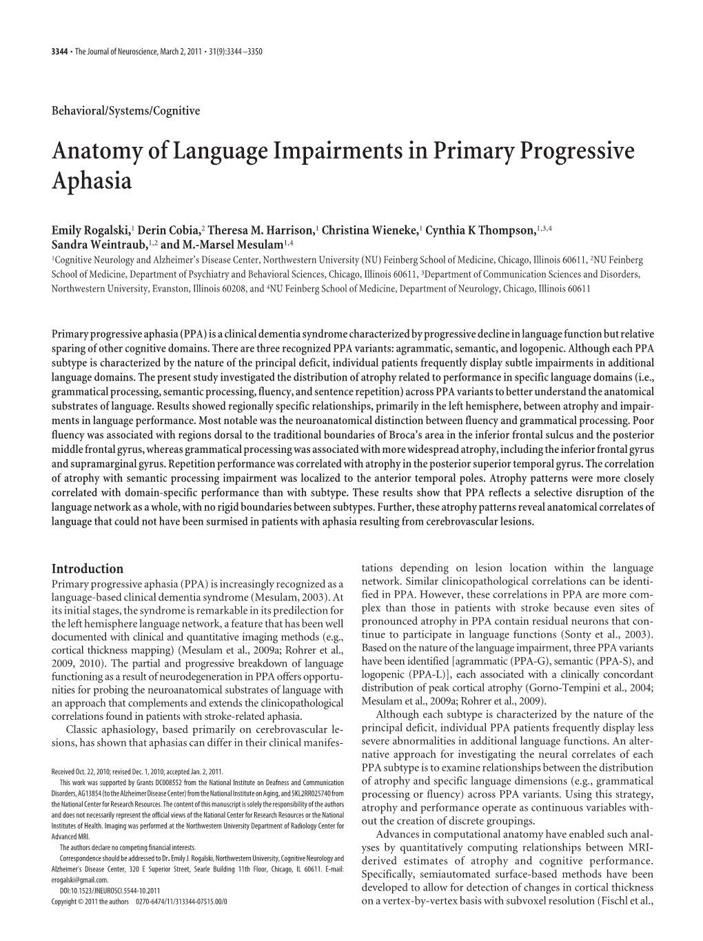 Anatomy of Language Impairments in Primary Progressive Aphasia