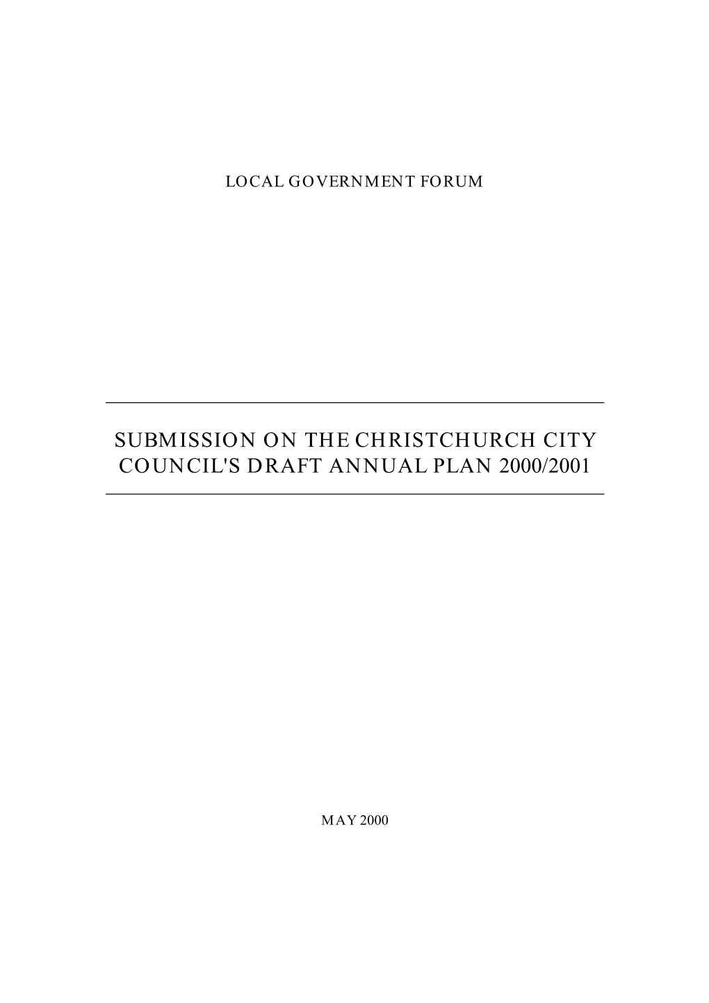 Submission on the Christchurch City Council's Draft Annual Plan 2000/2001
