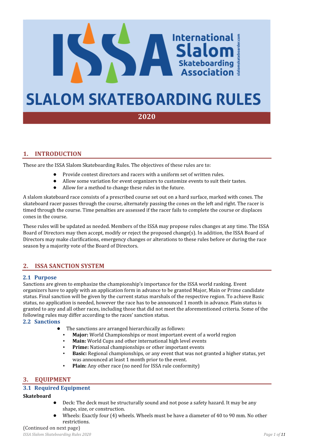 ISSA Slalom Skateboarding Rules