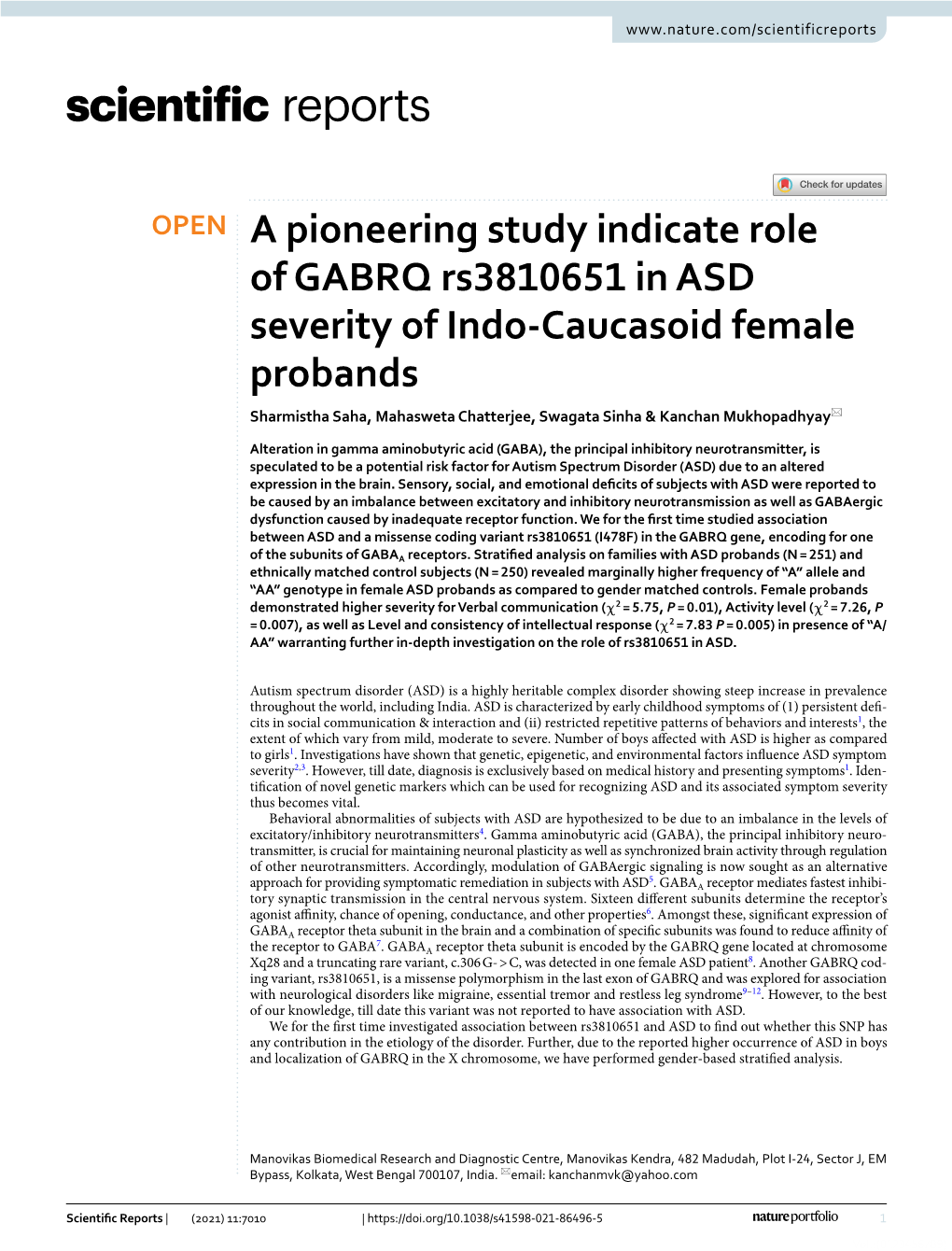 A Pioneering Study Indicate Role of GABRQ Rs3810651 in ASD Severity of Indo-Caucasoid Female Probands