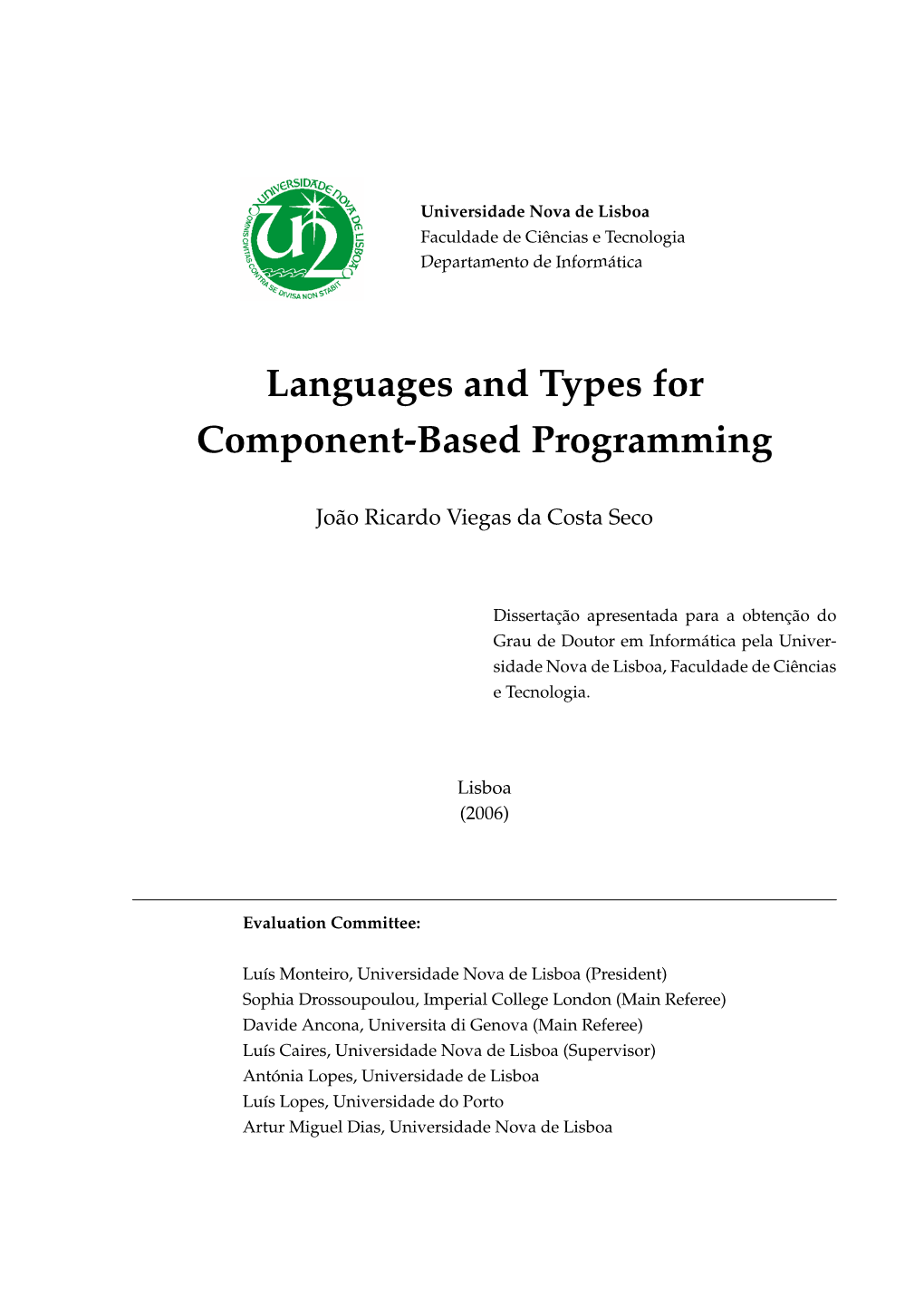 Languages and Types for Component-Based Programming