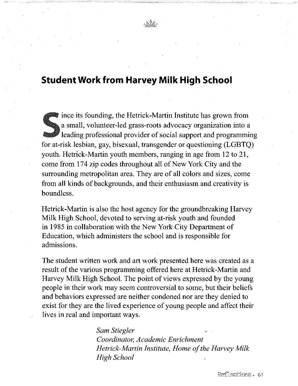 “Student Work from Harvey Milk High School” | Sam Stiegler