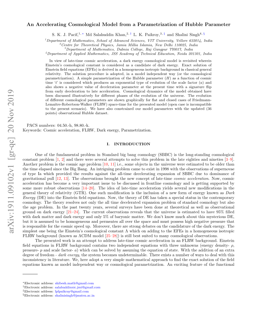 An Accelerating Cosmological Model from a Parametrization of Hubble Parameter