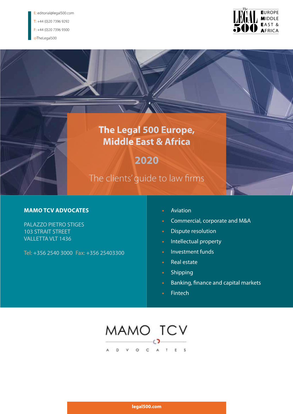 Mamo TCV Advocates • Aviation • Commercial, Corporate and M&A PALAZZO PIETRO STIGES 103 STRAIT STREET • Dispute Resolution VALLETTA VLT 1436 • Intellectual Property