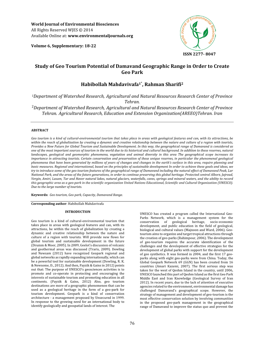 Study of Geo Tourism Potential of Damavand Geographic Range in Order to Create Geo Park