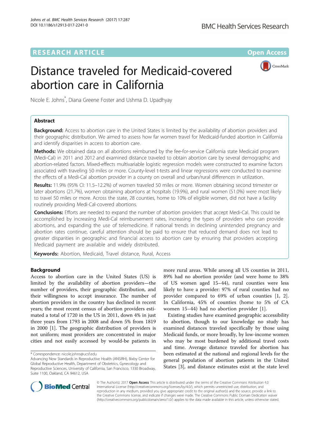 Distance Traveled for Medicaid-Covered Abortion Care in California Nicole E