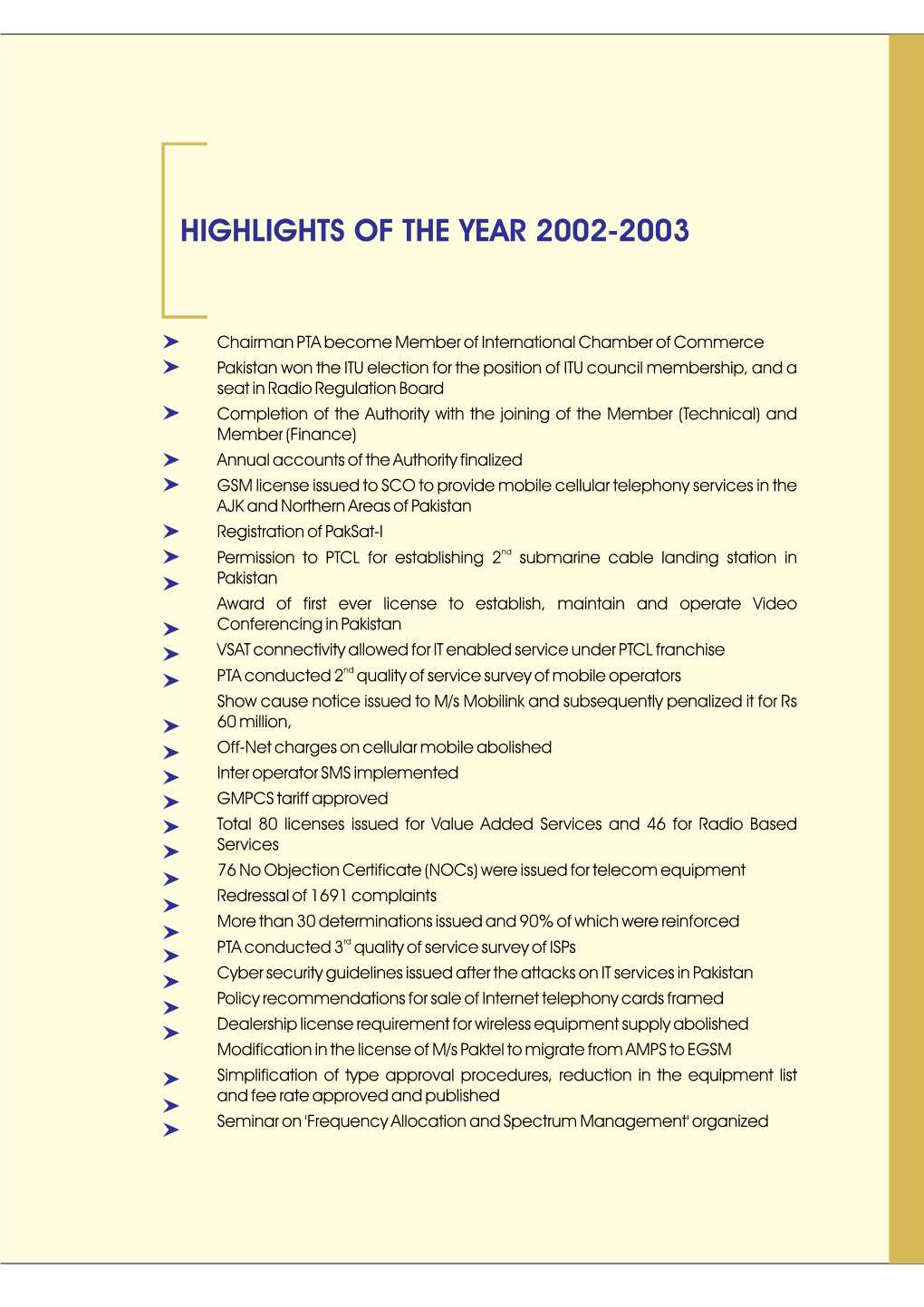 Highlights of the Year 2002-2003