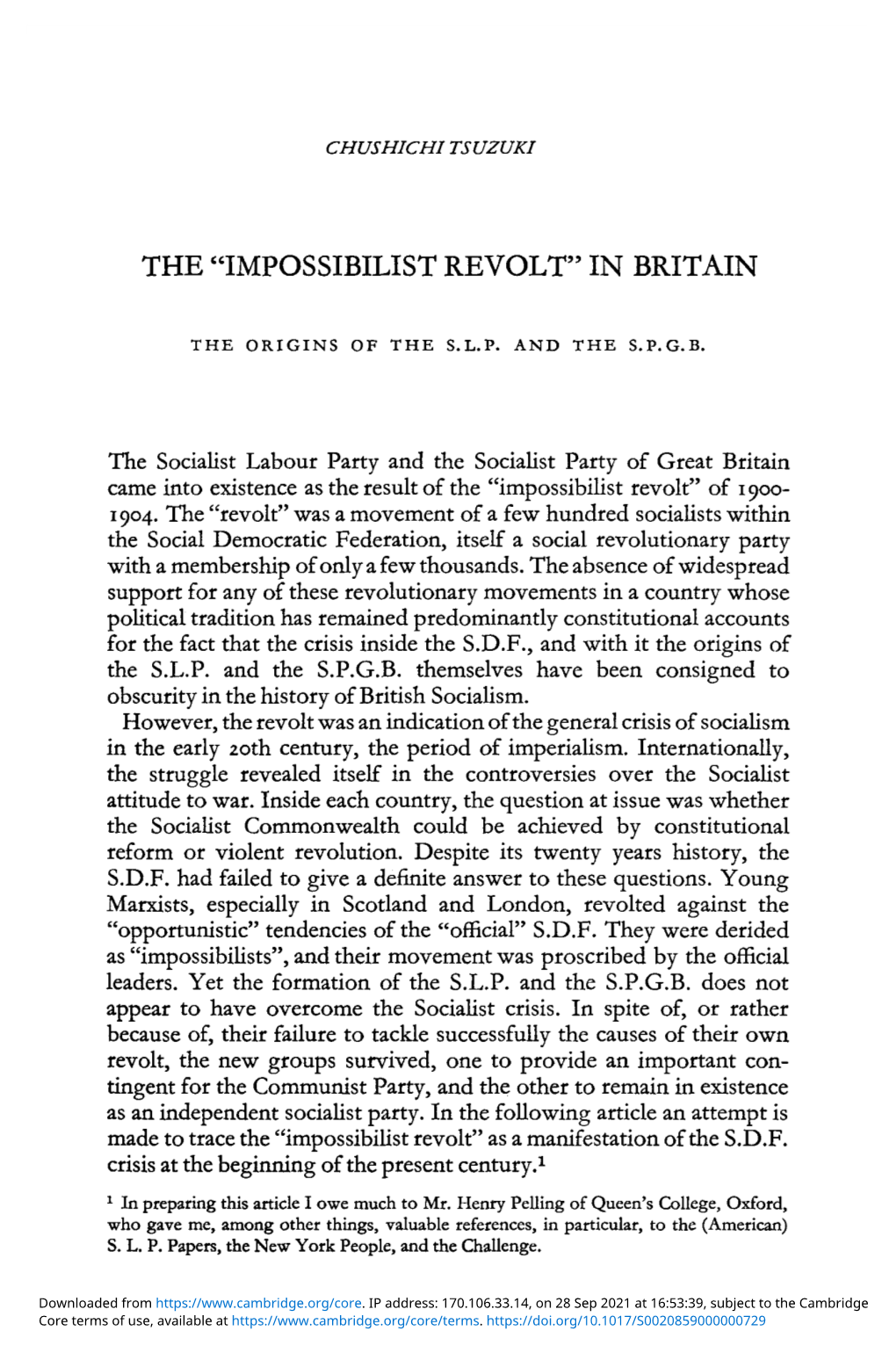 The “Impossibilist Revolt” in Britain