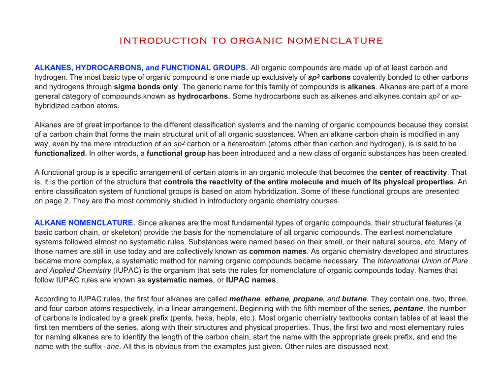 Introduction to Organic Nomenclature