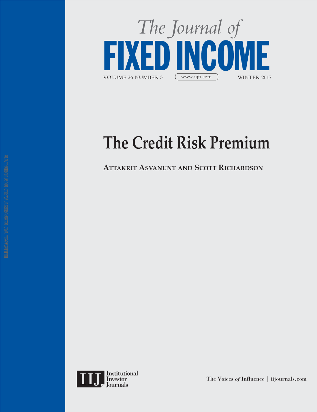 THE JOURNAL of FIXED INCOME the Journal Of