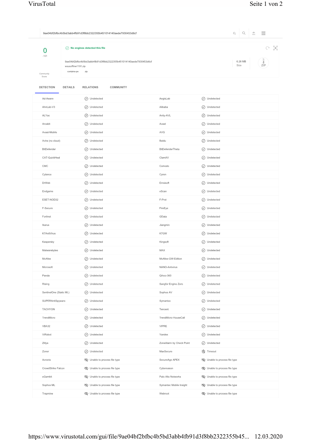 Seite 1 Von 2 Virustotal 12.03.2020