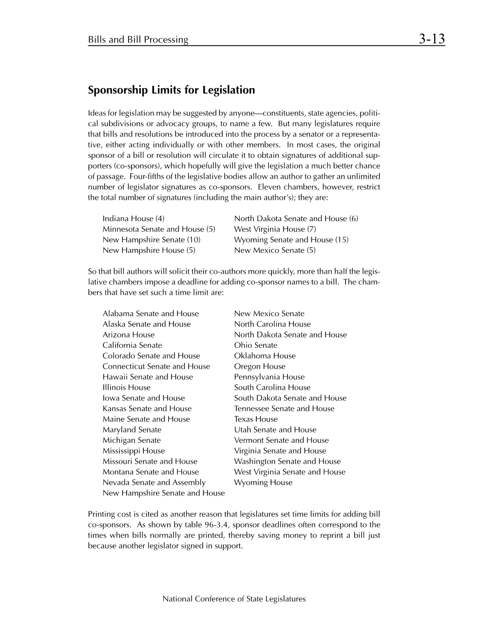 Sponsorship Limits for Legislation