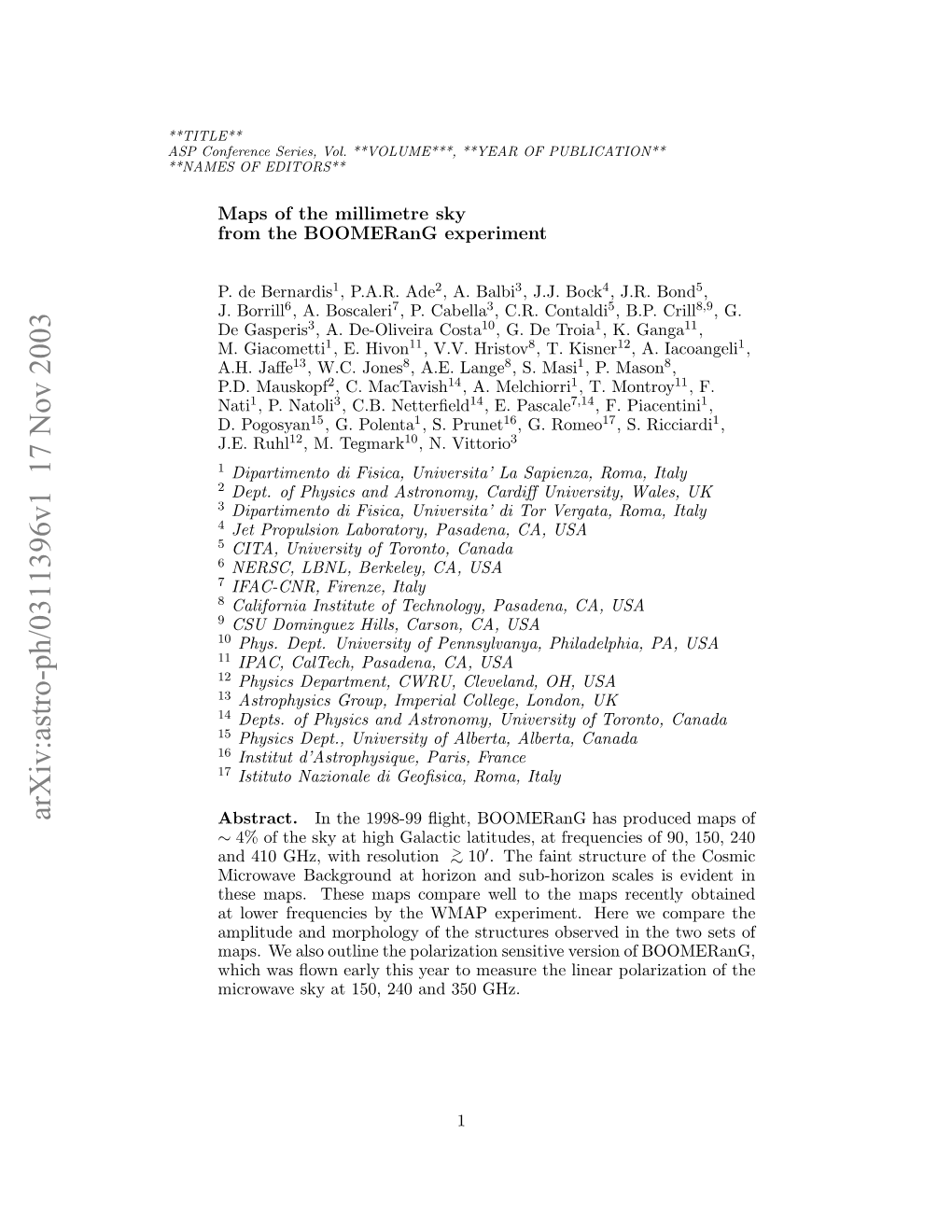 Maps of the Millimetre Sky from the Boomerang Experiment